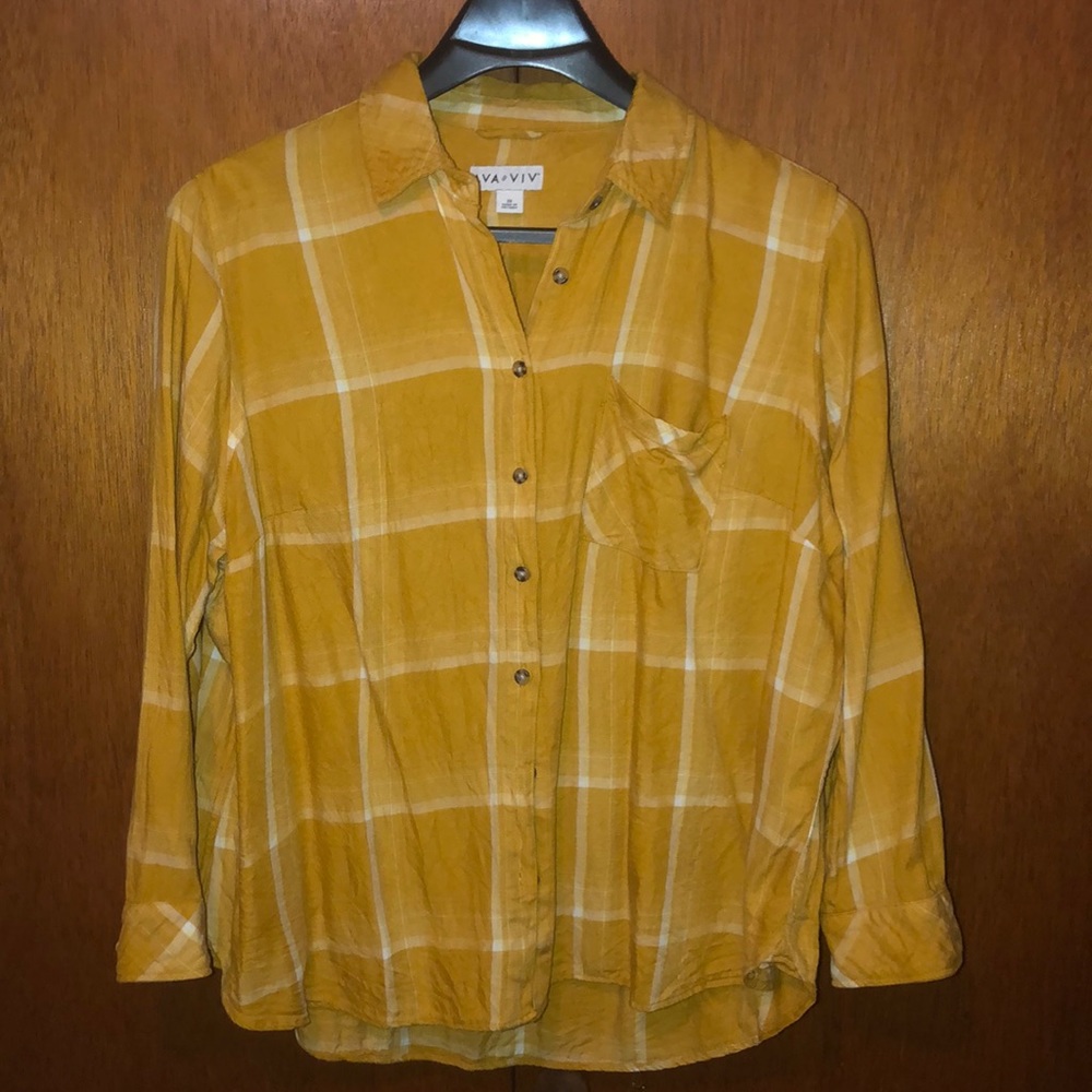 Ava & Viv gold and yellow plaid top